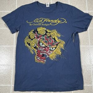 Vintage Ed Hardy By Christian Audigier Tshirt Face Rhinestone Tshirt Size L‎ Y2K